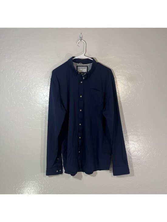 Poncho Other - Poncho Shirt Mens XL Blue Solid Long Sleeve Button Up Slim Fit Stretch Casual